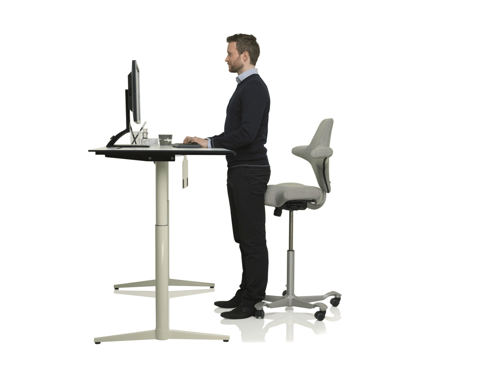 Gif of man using HÅG Capisco chair at various heights and posture positions