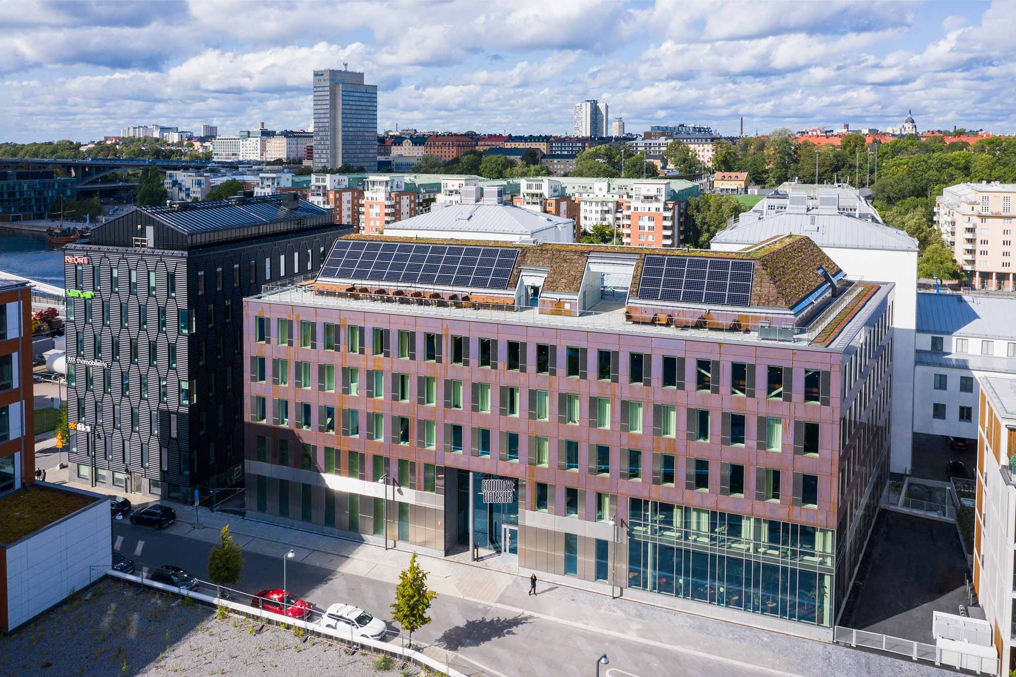 exterior image of copper house building in stockholm, home to Goodbye Kansas Studios