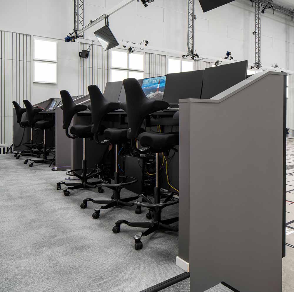 black HÅG Capisco chairs used at visual effects studio goodbye kansas in motion capture studio room