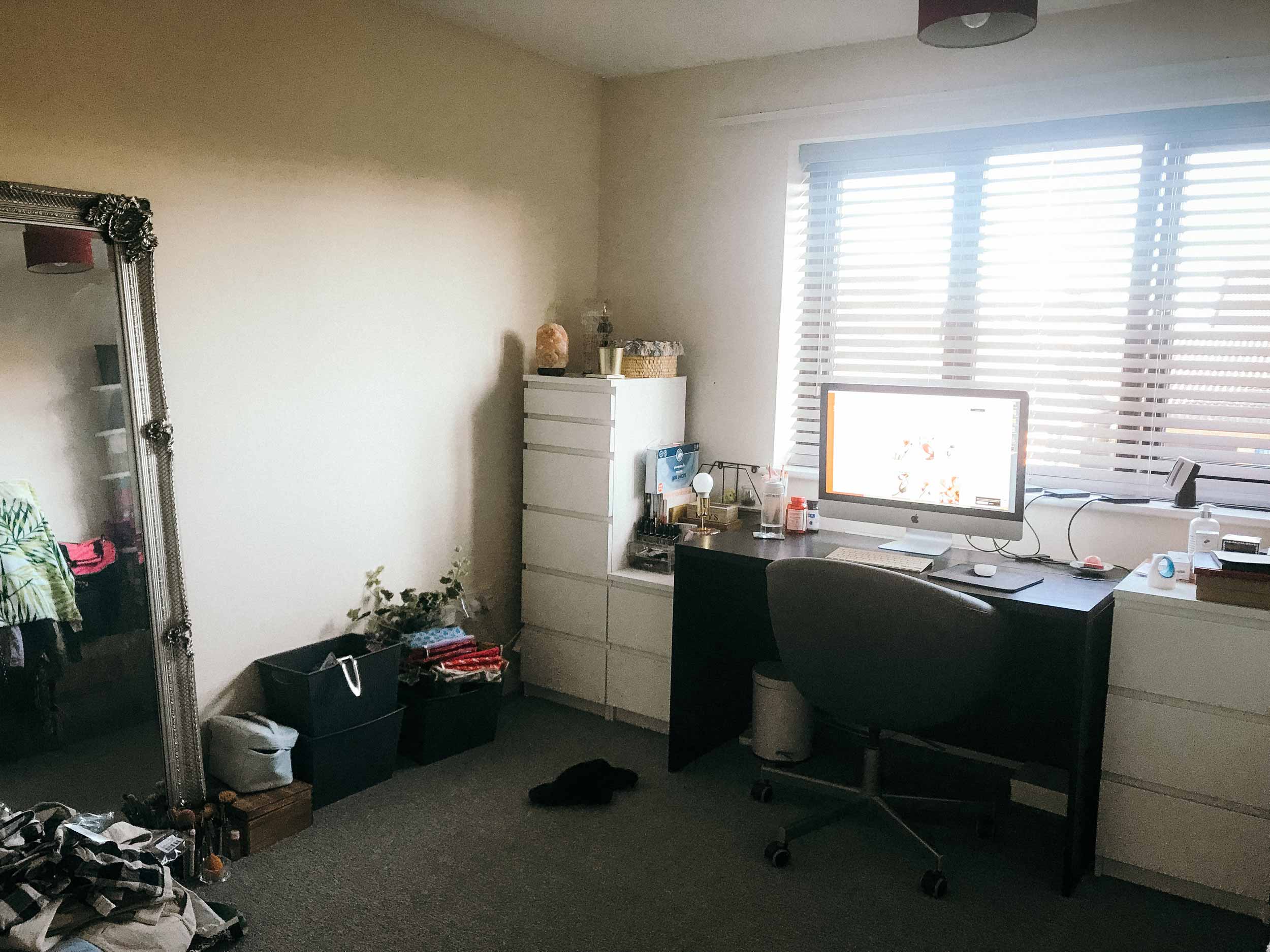 uninspiring home office before shot for laura bradshaw