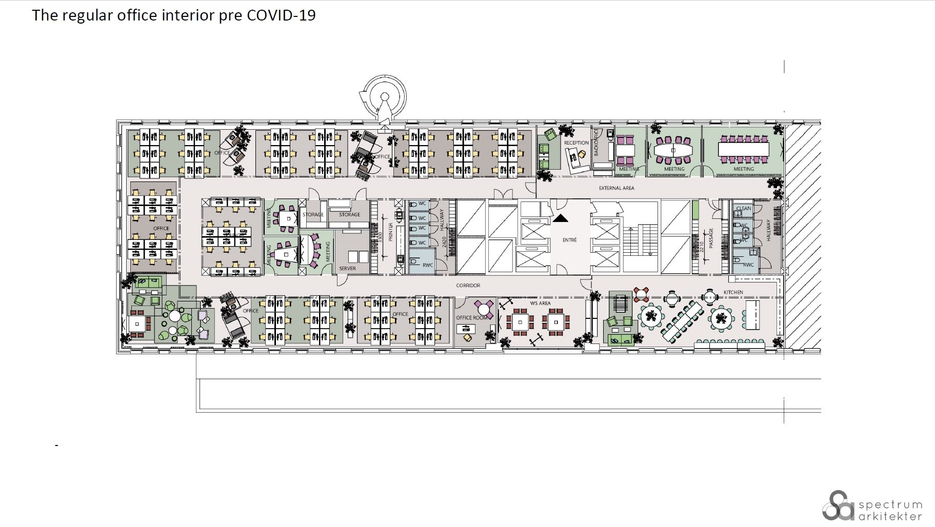 architect drawing of a workplace pre covid-19